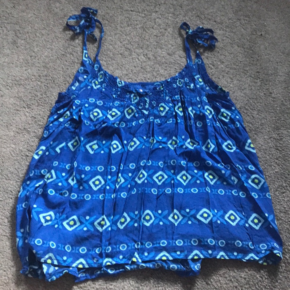 Blue Patterned Tie Strap Hollister Tank Top
